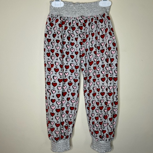 LITTLE WINGS ORGANIC HEART HAREM JOGGER PANTS PINK RED GRAY HEARTS PAPER WINGS 3 - Picture 1 of 9